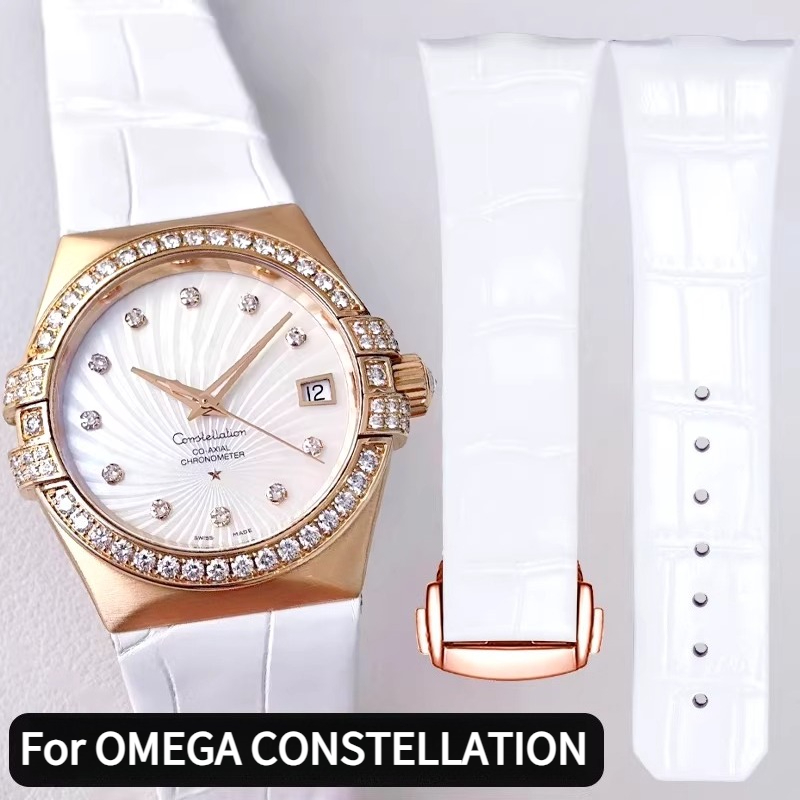 Omega Watch Constellation - Pulseira de couro curvada para mulheres,