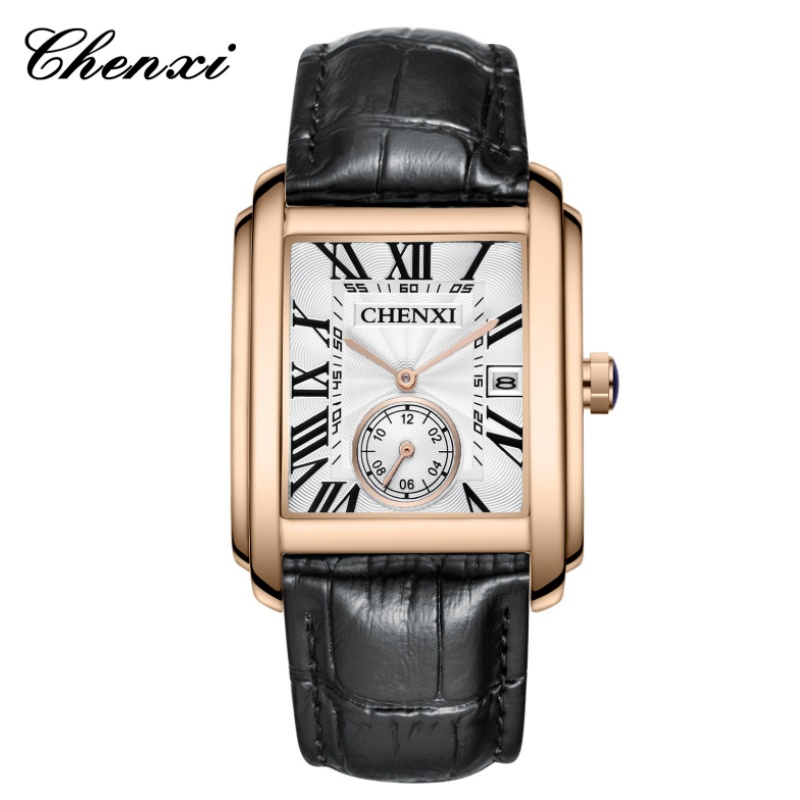 Leather Watch Band Men - Chenxi 8216 moda clássico quadrado marrom