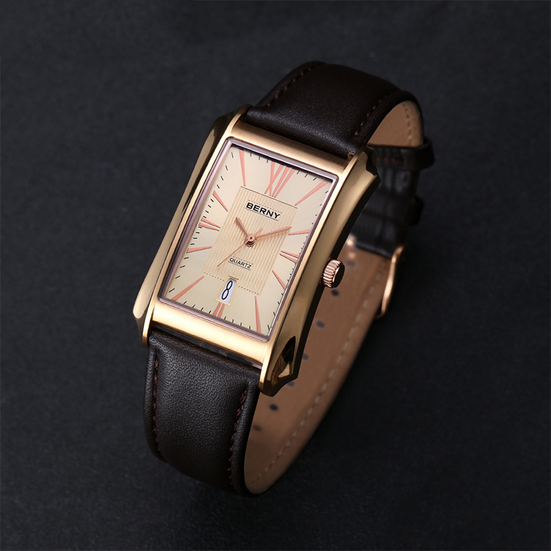 Relógio de quartzo retangular  - Leather Watch Band Men avaliação e preço