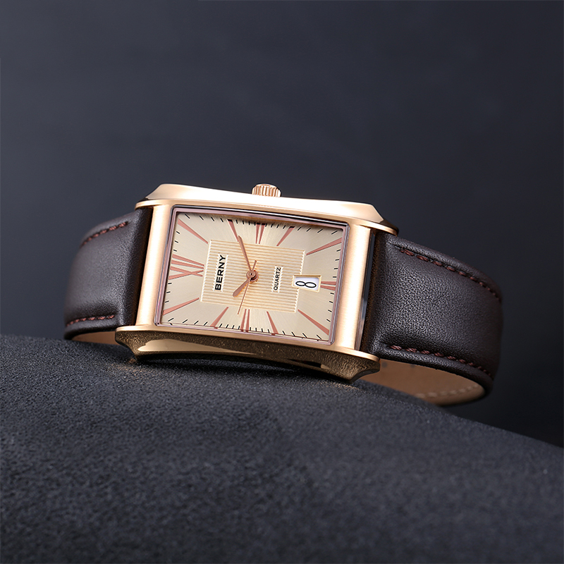 Relógio de quartzo retangular  - Leather Watch Band Men avaliação e preço