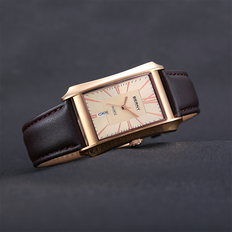Relógio de quartzo retangular  - Leather Watch Band Men avaliação e preço
