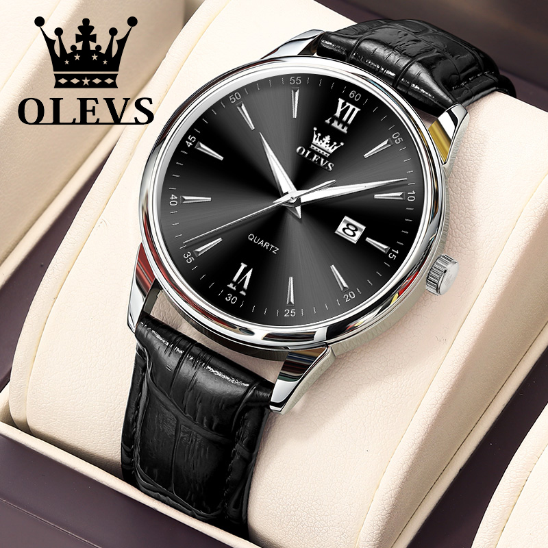 OLEVS-Relógio Quartz Impermeáv - Leather Watch Band Men avaliação e preço
