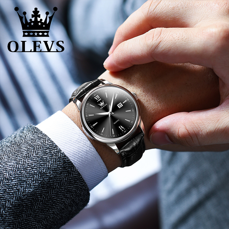 OLEVS-Relógio Quartz Impermeáv - Leather Watch Band Men avaliação e preço