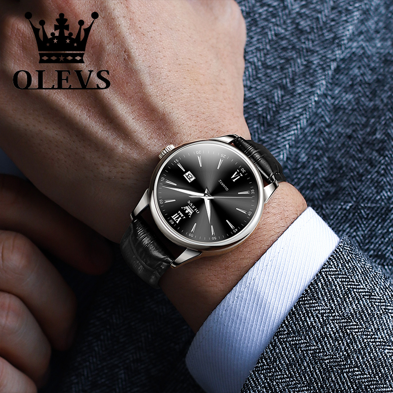 OLEVS-Relógio Quartz Impermeáv - Leather Watch Band Men avaliação e preço