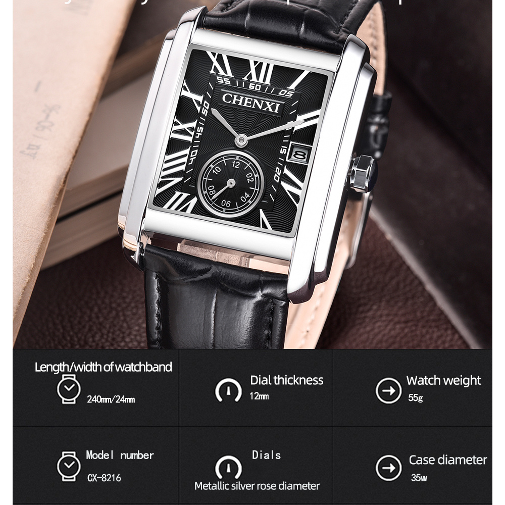 Chenxi 8216 moda clássico quad - Leather Watch Band Men avaliação e preço