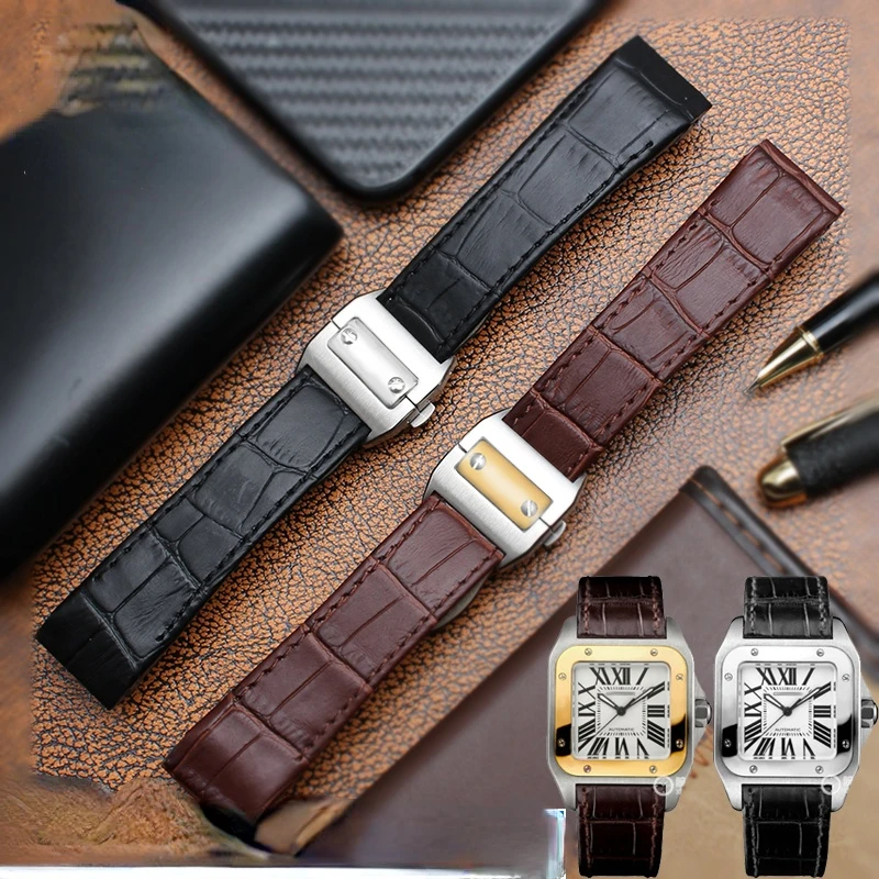 Pulseira de couro genuíno para - Cartier Watch Santos avaliação e preço