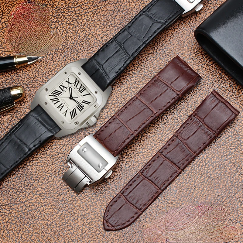 Pulseira de couro genuíno para - Cartier Watch Santos avaliação e preço