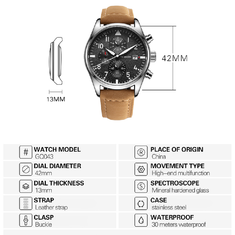 Relógios Cronógrafos Originais - Leather Watch Band Men avaliação e preço